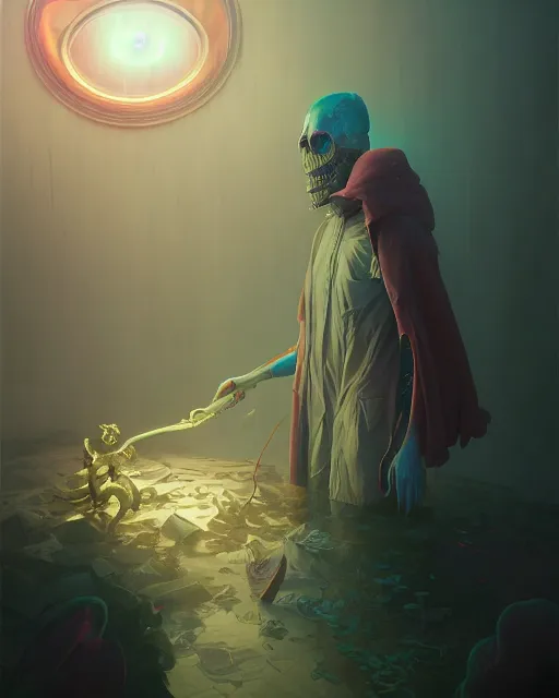 Prompt: highly detailed surreal vfx portrait of a lobsterpunk grim reaper, stephen bliss, unreal engine, greg rutkowski, loish, rhads, beeple, makoto shinkai and lois van baarle, ilya kuvshinov, rossdraws, tom bagshaw, alphonse mucha, global illumination, detailed and intricate environment