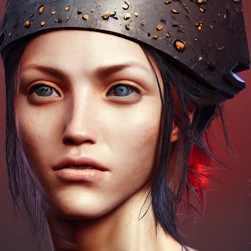 Image similar to portrait of beautiful woman - raw as a legendary ninja warrior, au naturel, hyper detailed, digital art, trending in artstation, cinematic lighting, studio quality, smooth render, unreal engine 5 rendered, octane rendered, art style by klimt and nixeu and ian sprigger and wlop and krenz cushart.