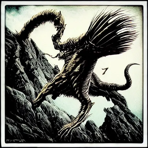 Prompt: “ aaron horkey ” “ bernie wrightson ” saber tooth tigrer aerial horror shape 1 0 2 4 x 1 0 2 4