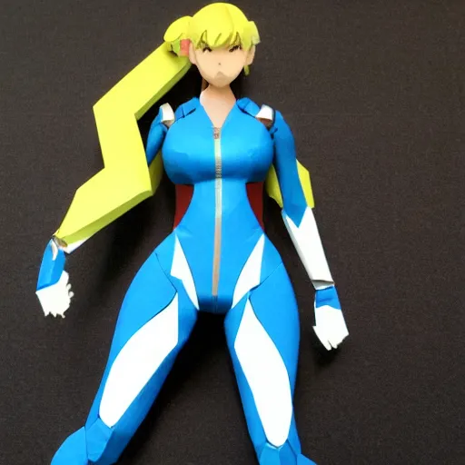 Image similar to a paper model of zero suit samus, paper modeling art.