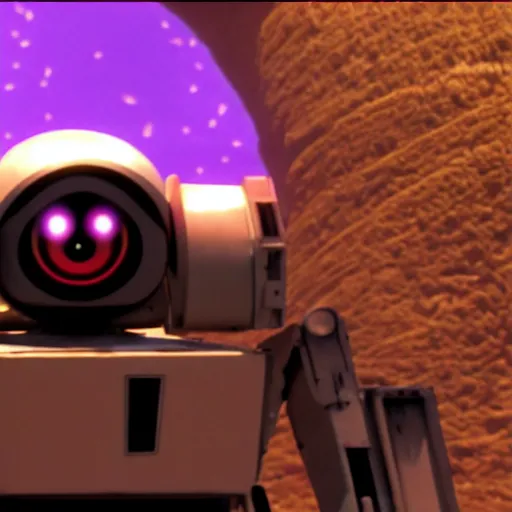 Prompt: cinematic shot of hal 9 0 0 0 in wall - e