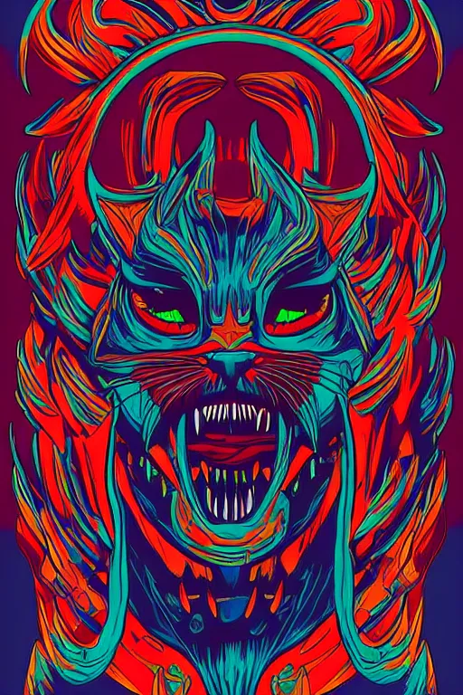 Image similar to demon cat, art by brian miller, colorful, illustration, highly detailed, simple, no jagged lines, smooth