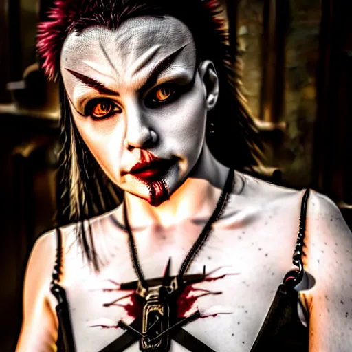 Image similar to photo of a real-life vampire warrior queen, 8k, HDR, award-winning, sharp focus, volumetric lighting,