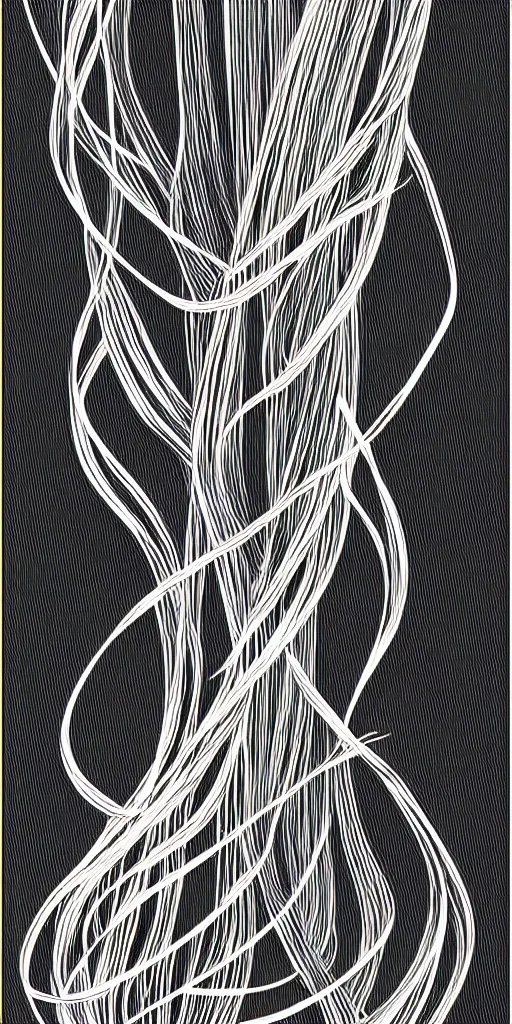 Image similar to illustration vector fine line art of a white string on a full black background