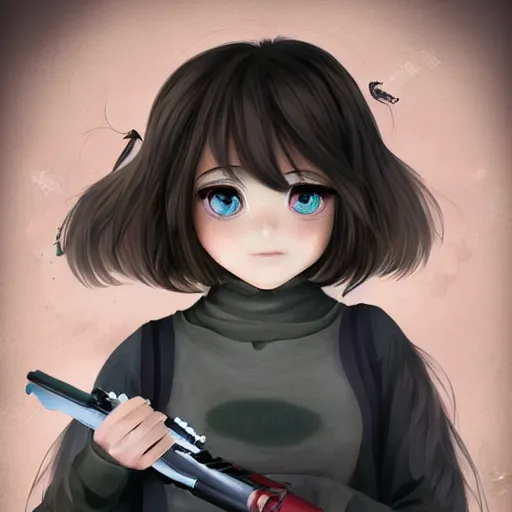 Image similar to portrait of a cute beautiful girl holding a balisong, anime digital art, creepy