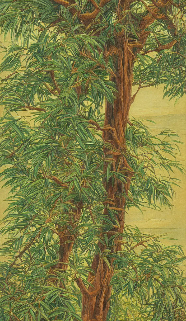 Prompt: cozy tree stem, close up, detailed by marianne north by moebius