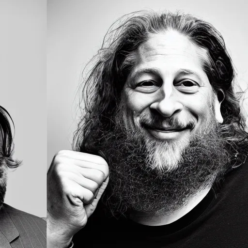 Prompt: photo of richard stallman punching bill gates, photography, realistic, realism