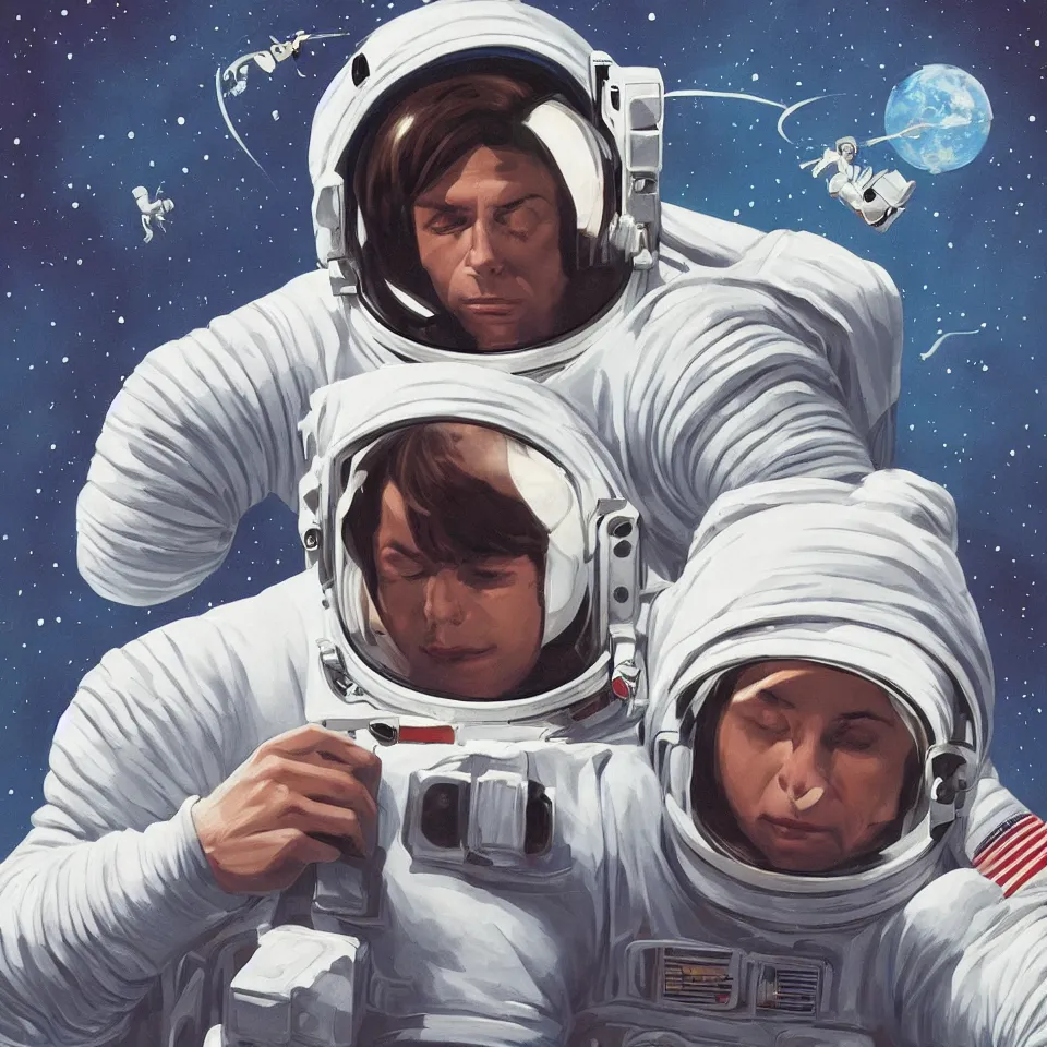 Image similar to astronaut with headphone, beautiful, cinematic, illustrated by alex ross