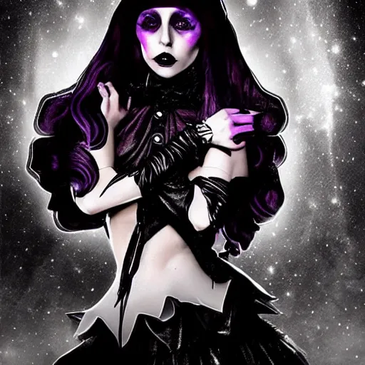 Prompt: gothic lady gaga character art, epic background, epic composition, hdr, full body gauche painting, arcane art style