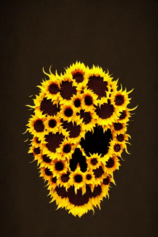 Prompt: skull head made of sunflower, spooky halloween theme, wallpaper aesthetic, creepy, cinematic, dramatic, super detailed and intricate, 4 k render, by koson ohara, by darwyn cooke, by satoshi kon