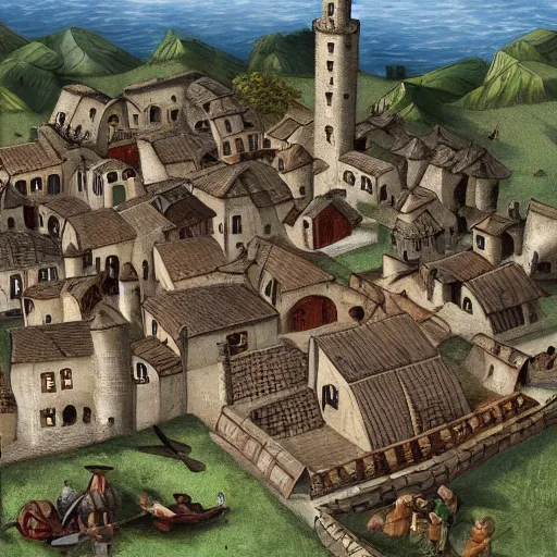 Image similar to a medieval village under siege