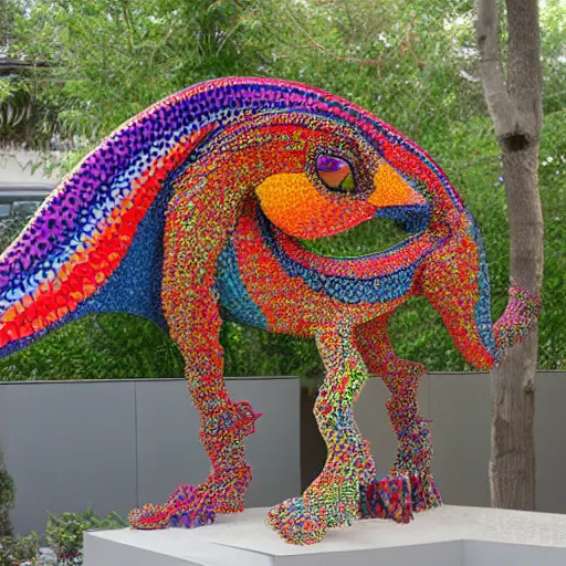 Image similar to extremely colorful, concrete mosaic sculpture of an alebrije griffin, art by wouterina de raad and james tellen and sherri warner hunter