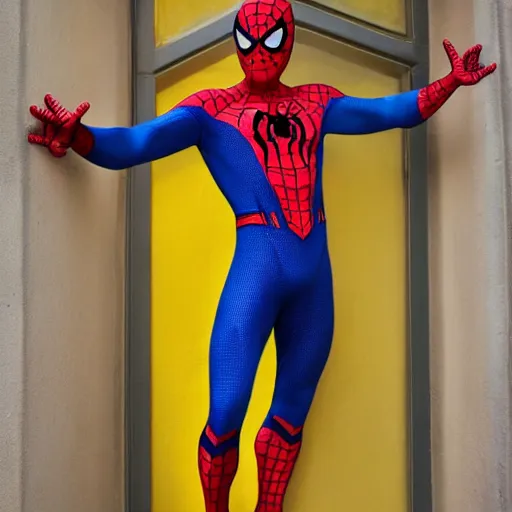 Prompt: spiderman with a blue and yellow suit