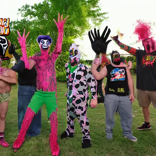 Image similar to juggalo Gumby backyard wrestling cult