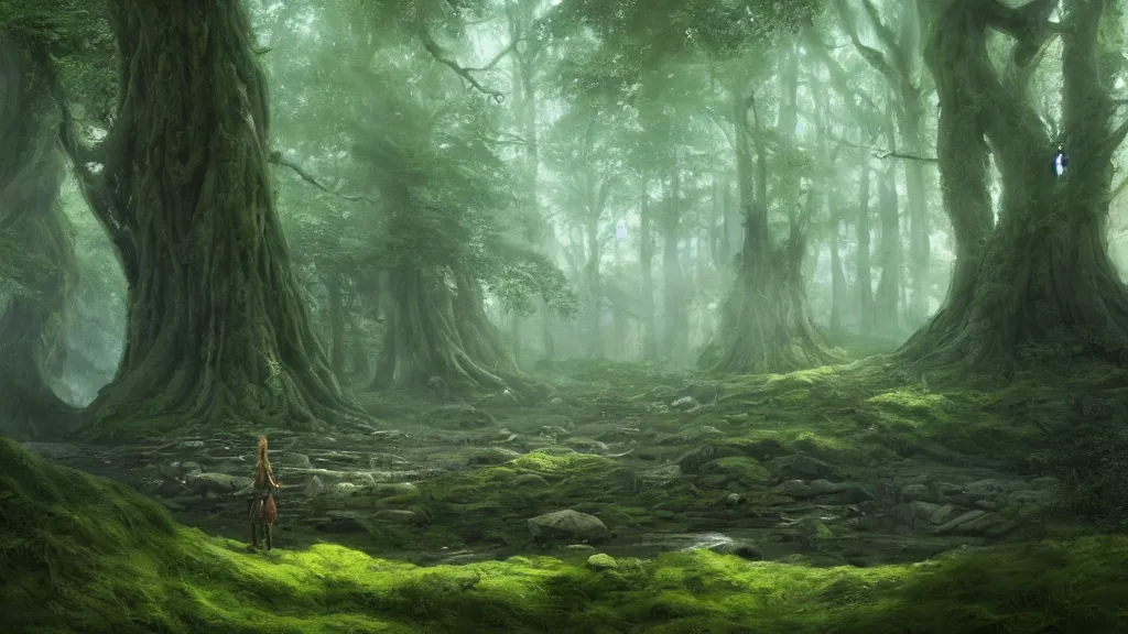 peaceful elven forest, thick forest, large living