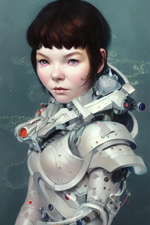 Image similar to portrait of beautiful young Björk, cyberpunk, Warhammer, highly detailed, artstation, illustration, art by Gustav Klimt and Range Murata and Ilya Kuvshinov and Sakimichan