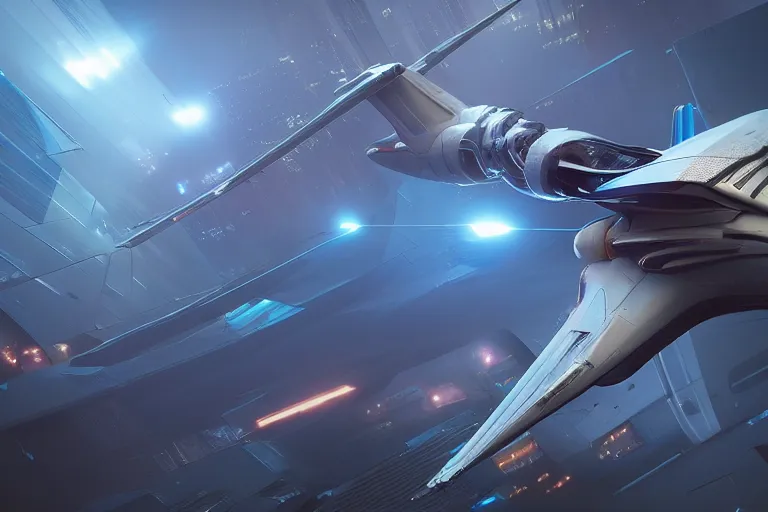 Image similar to cyberpunk alien concept inspired jet plane, futuristic look, highly detailed body, very powerful, photorealistic camera shot, bright studio setting, studio lighting, crisp quality and light reflections, unreal engine 5 quality render