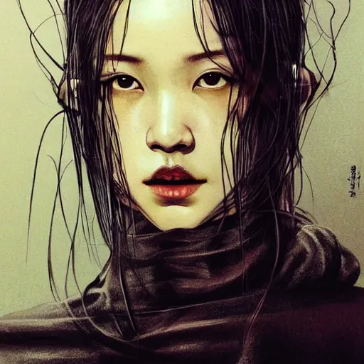 Image similar to Kiko Mizuhara unsettling scary terrifying, physically accurate, very dramatic dynamic lighting, intricate, very very elegant, highly detailed, digital painting, artstation, very hyperrealistic, very very very HR GIGER, very Bensinski, Hieronymus Bosch, Francis Bacon, concept art, smooth, sharp focus, illustration, art by artgerm and greg rutkowski and alphonse mucha