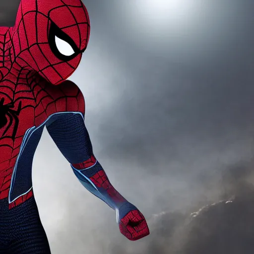 Image similar to black spider - man suit with white web lining, cinematic, volumetric lighting, realistic, hyperdetailed, photorealistic, photograph