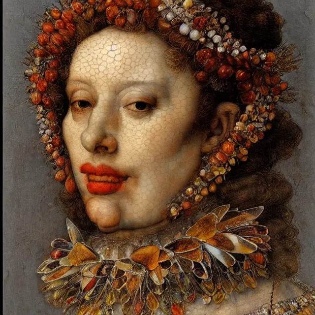 Prompt: a beautiful profile portrait of a beauty, glass tiles, by giuseppe arcimboldo, photo realistic, realistic materials.