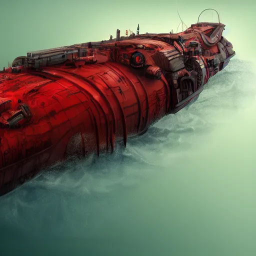 Image similar to mystical submarine in the depths of an ocean of blood, hyperdetailed, artstation, cgsociety, 8 k