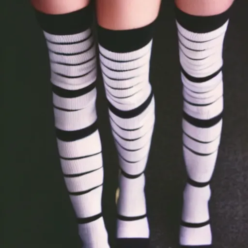 Prompt: polaroid picture of girl in thigh high socks