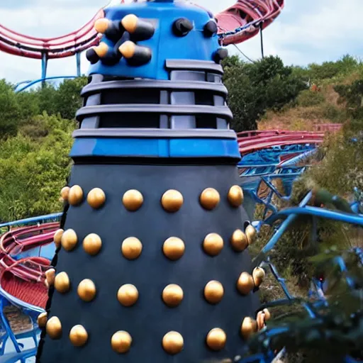 Image similar to A photo of a Dalek on a rollercoaster