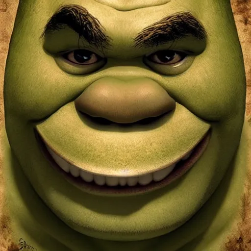 Image similar to Shrek, artwork by Antón Semenov,