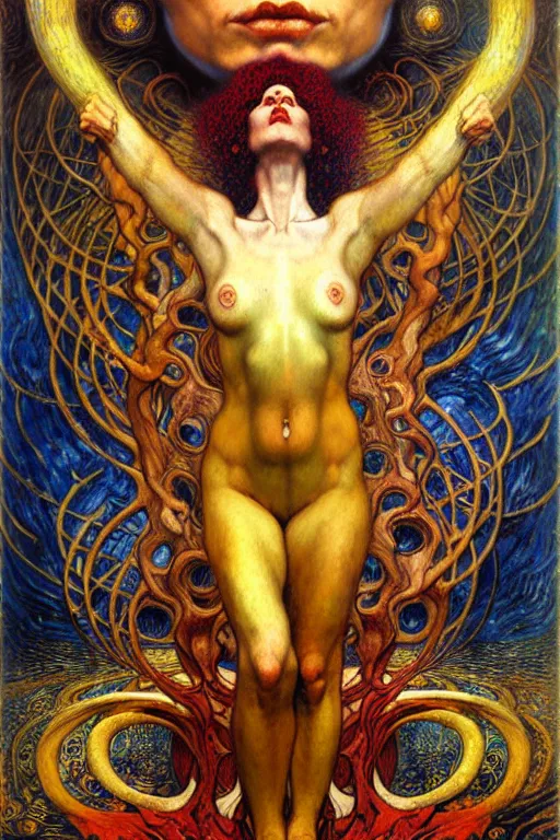 Image similar to Divine Chaos Engine by Karol Bak, Jean Delville, William Blake, Gustav Klimt, and Vincent Van Gogh, symbolist, visionary