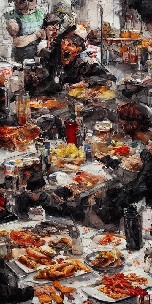 Image similar to oil painting scene from food dump by kim jung gi