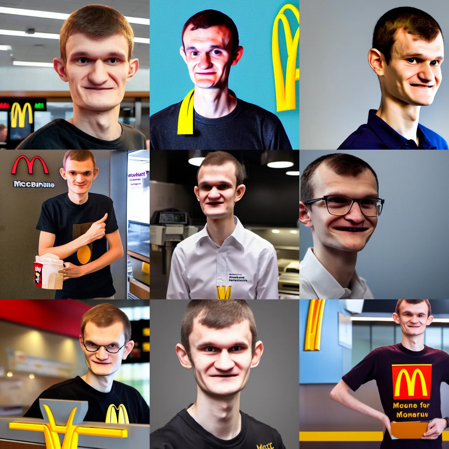 Prompt: portrait of vitalik buterin, as mcdonalds employee