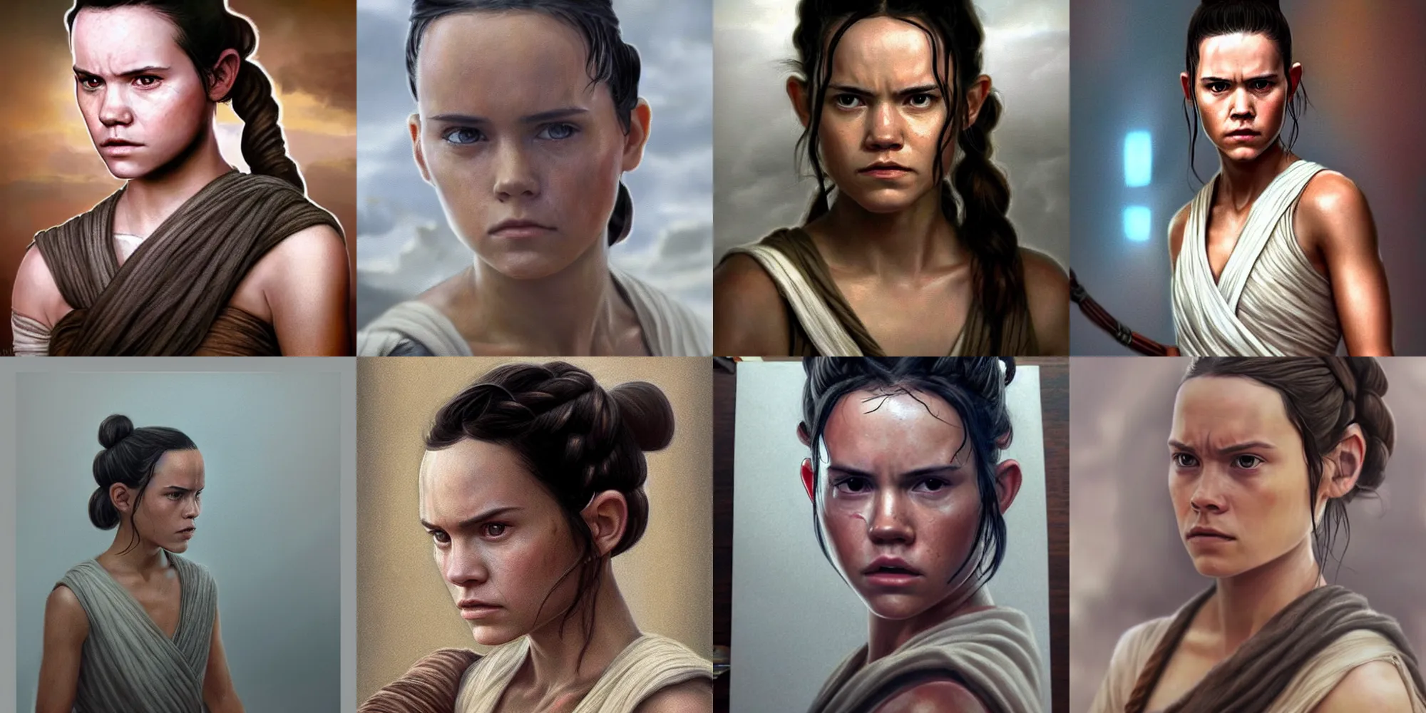 Prompt: beautiful portrait of rey from star wars, hyperrealistic