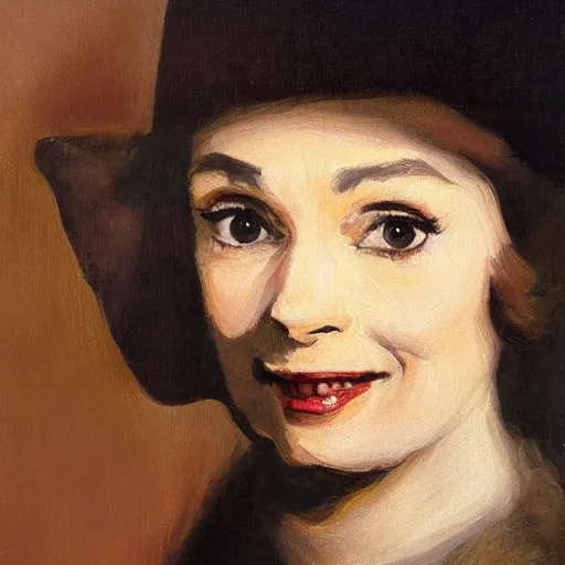 Prompt: portrait in the style of rembrandt audrey hepburn oil painting