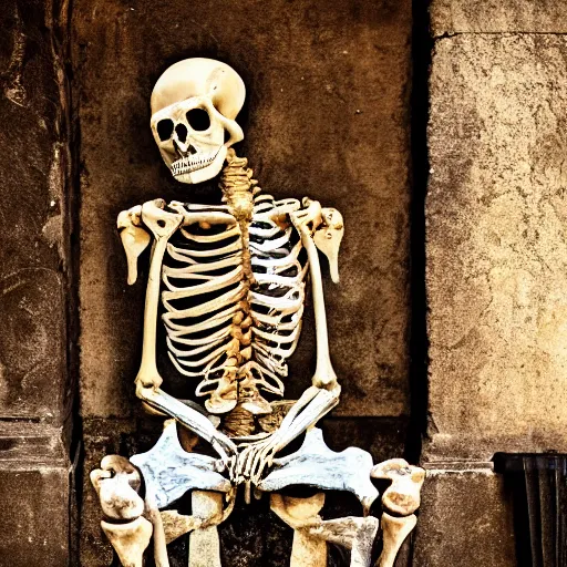Prompt: ancient skeleton sits on a throne in an old temple with godrays, XF IQ4, 150MP, 50mm, f/1.4, ISO 200, 1/160s, natural light, Adobe Photoshop, Adobe Lightroom, DxO Photolab, Corel PaintShop Pro, rule of thirds, symmetrical balance, depth layering, polarizing filter, Sense of Depth, AI enhanced