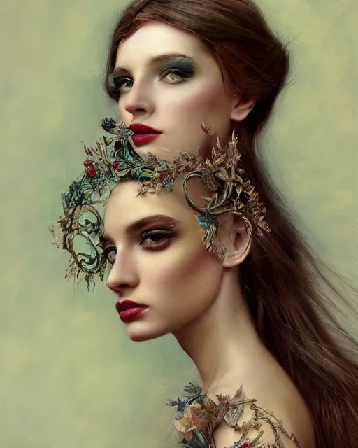 Image similar to portrait of a gorgeous young poppy queen, uniquely beautiful, surreal, fantasy, ornamental, intricate, elegant, dramatic lighting, emotionally evoking symbolic metaphor, highly detailed, lifelike, photorealistic, digital painting, artstation, concept art, smooth, sharp focus, illustration, art by John Collier and Krenz Cushart and Artem Demura and Alphonse Mucha and Albert Aublet