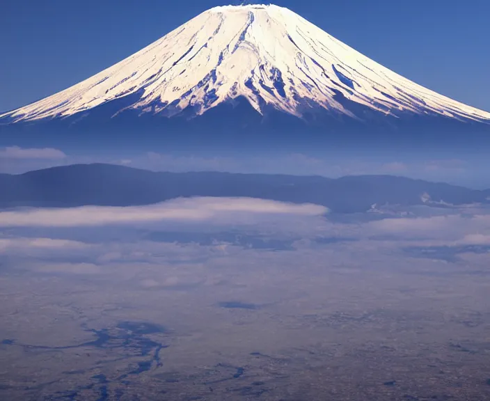 Image similar to 4 k hd, high detail photograph of mount fuji, spring, shot with sigma f / 4. 2, 2 5 0 mm sharp lens, wide shot, consistent, volumetric lighting, high level texture render