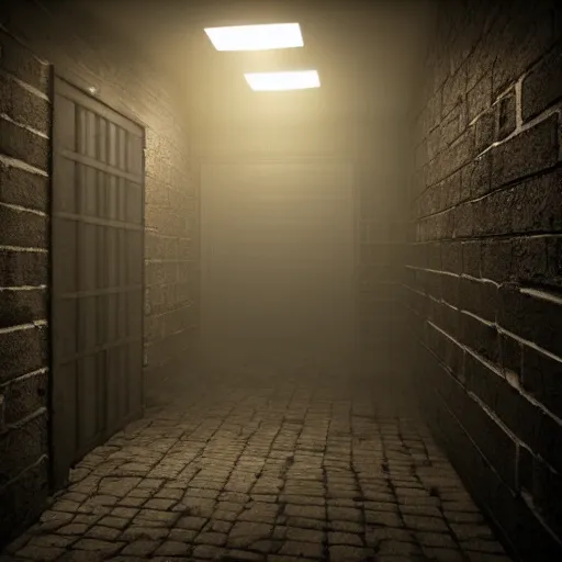 Image similar to scary dark abomination in a basement, creepy atmosphere, realistic lighting