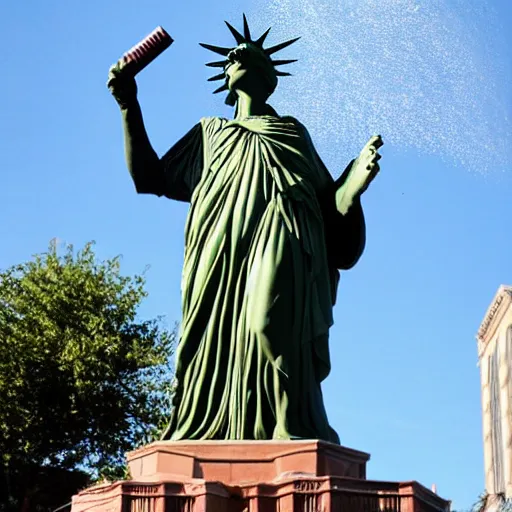 Image similar to liberty statue get sink on chocolate liquid rain, flooded with chocolate