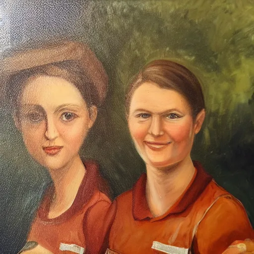 Image similar to an oil painting of two carpenters