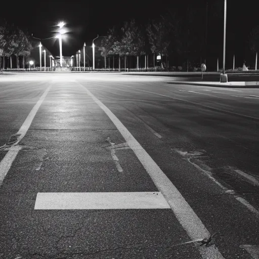 Prompt: empty parking lot with one street light, liminal space, 50mm Sigma lens, Sony A7siii