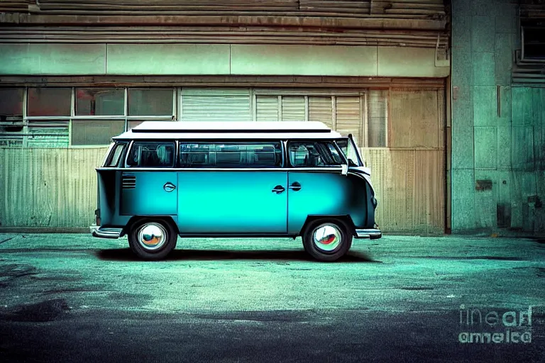 Prompt: futuristic vw bus, ektachrome photograph, volumetric lighting, f 8 aperture, cinematic eastman 5 3 8 4 film