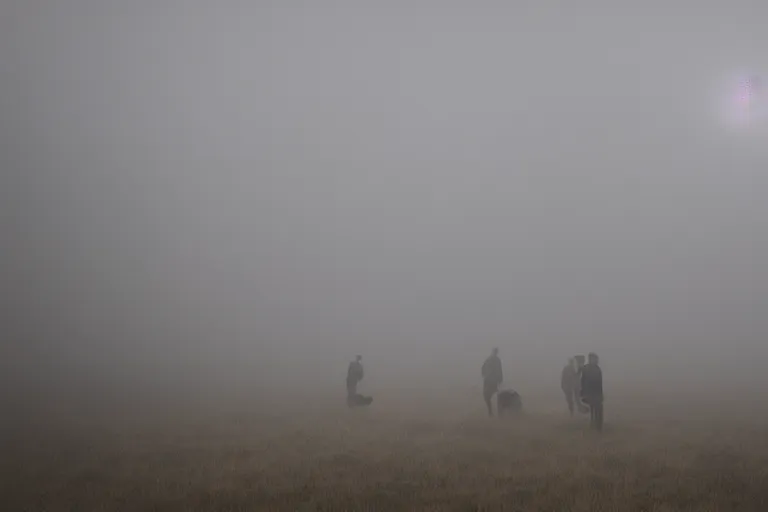 Prompt: photo of people being absorbed by the mist, eerie atmosphere, fear, mystery, dramatic, 8 k uhd