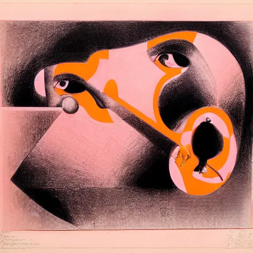 Image similar to pink and orange lithography on paper conceptual figurative ( post - morden ) monumental dynamic portrait drawn by ( ( ( william blake ) ) ) and goya and hogarth, inspired by escher, illusion surreal art, highly conceptual figurative art, intricate detailed illustration, controversial poster art, polish poster art, geometrical drawings, no blur