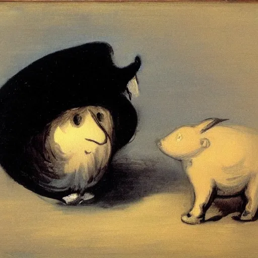 Image similar to by francisco goya, moomin, oil painting