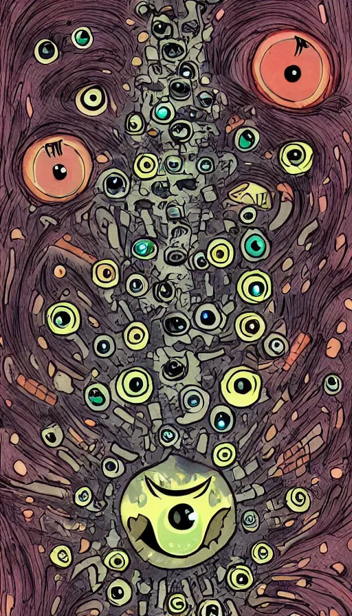 Image similar to a storm vortex made of many demonic eyes and teeth, by rebecca sugar