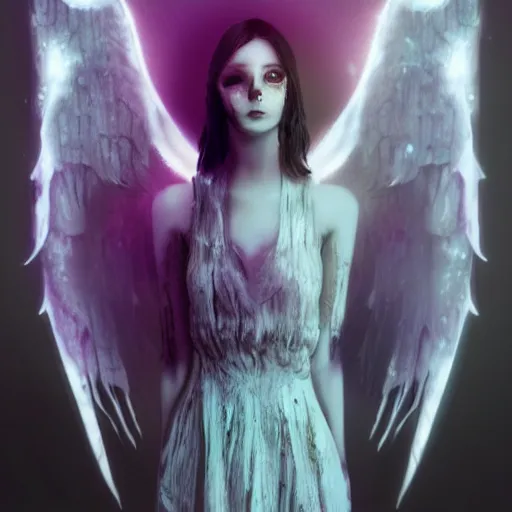 Image similar to the pale decaying beautiful girl with the most evil glowing wings