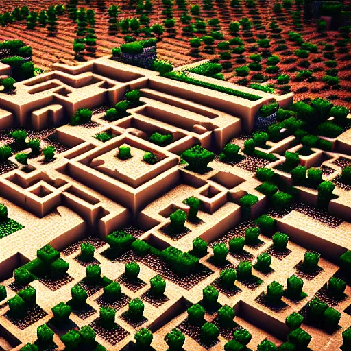 Image similar to a minecraft village in a desert biome. 3 5 mm studio photograph by artem demura.