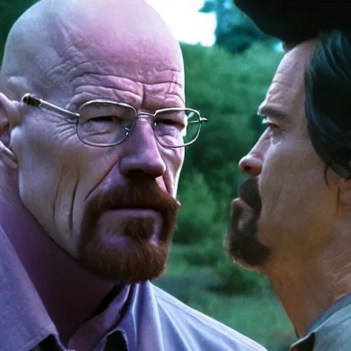 Prompt: Walter white and Thanos Kissing