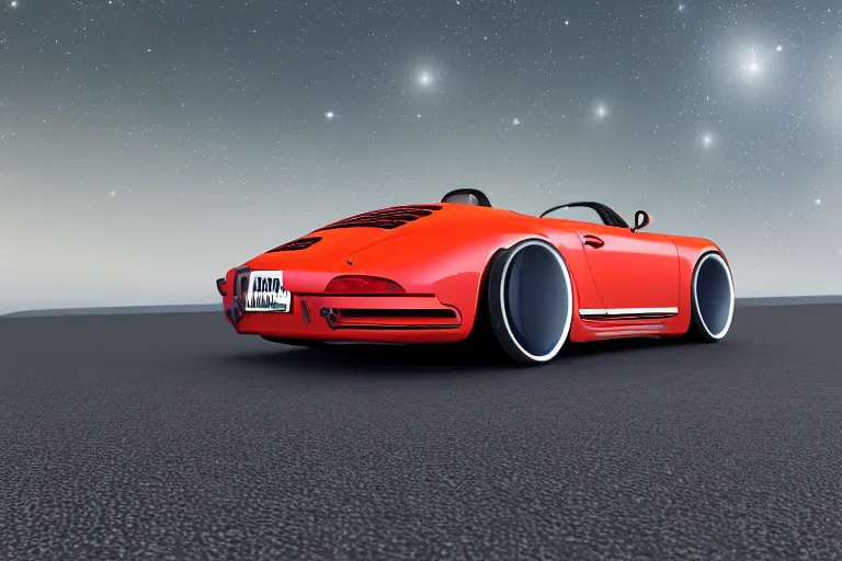 Prompt: porsche speedster as a spaceship traveling through a wormhole into another dimension. photorealistic 35mm 4k nasa