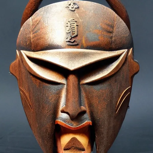 Image similar to japanese samurai mask with a dragon motive